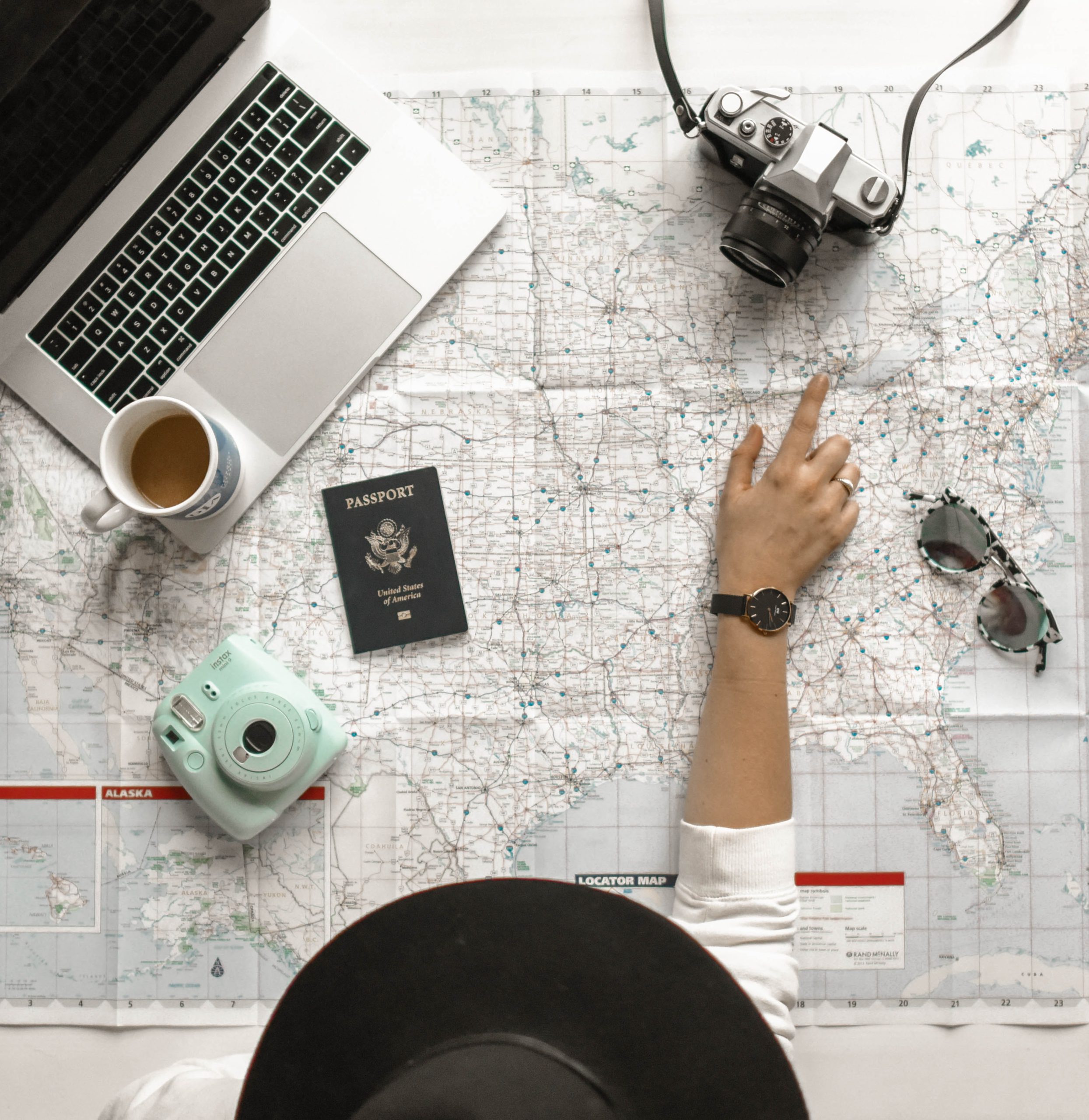 Travel-themed ice breaker questions section image with map and passport
