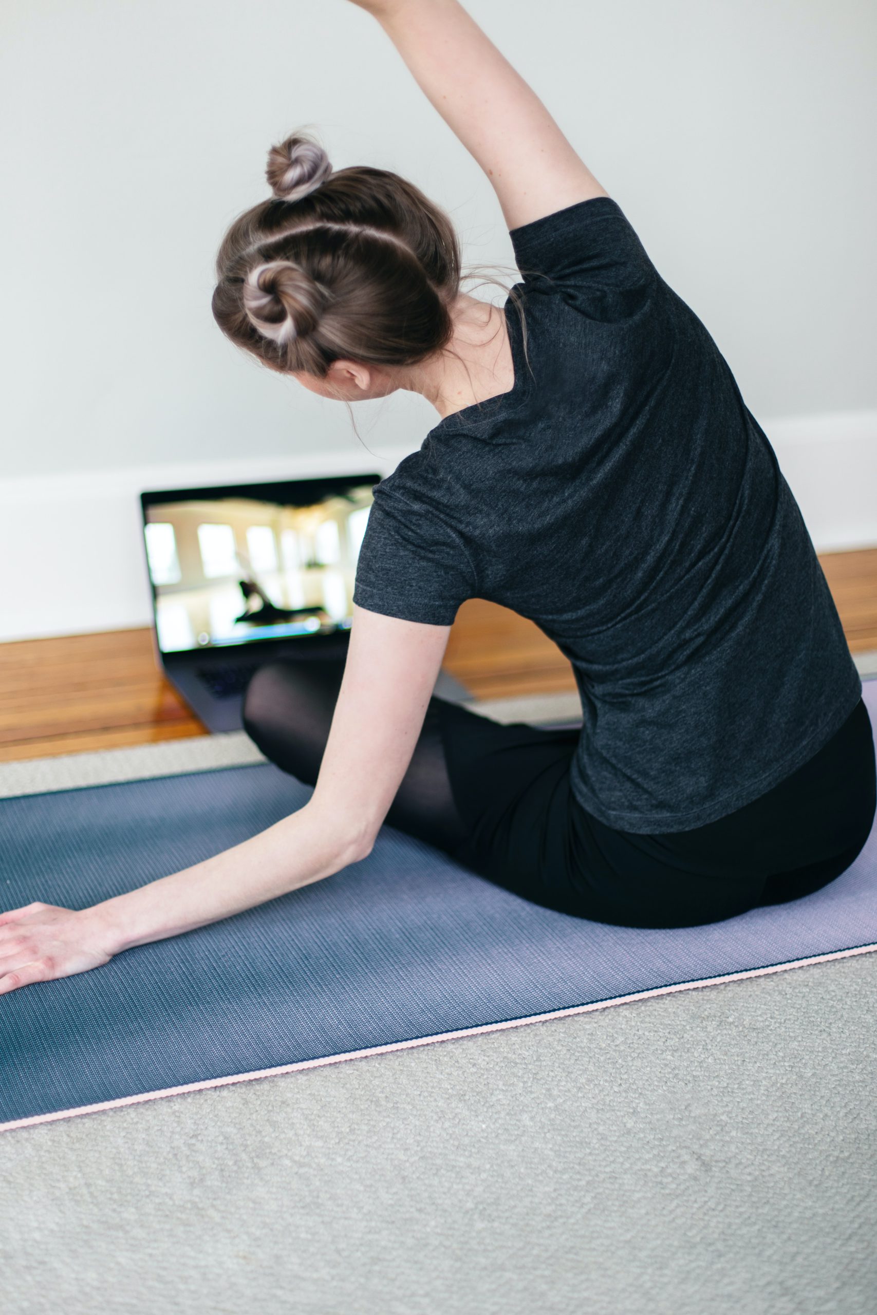 an employee doing a virtual exercise class